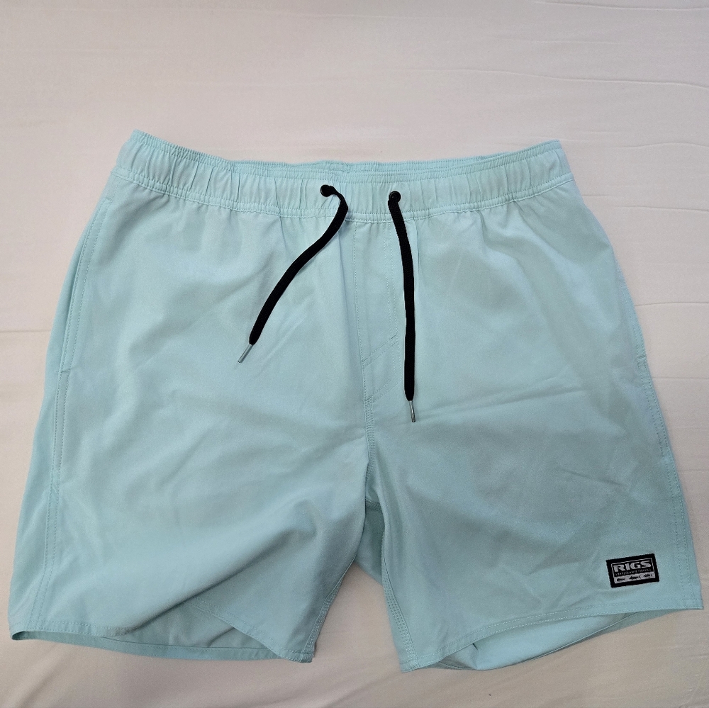 Rigs Men's Large Light Teal Swim Board Shorts EUC